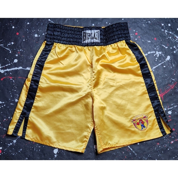 Everlast Shorts Vintage Everlast Mens Glossy Gold Black Embroidered